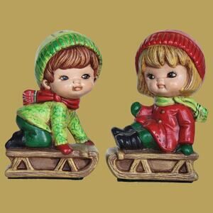 Vintage 1978 "Slippin and Slidin" Holiday Sledding Children Figurines